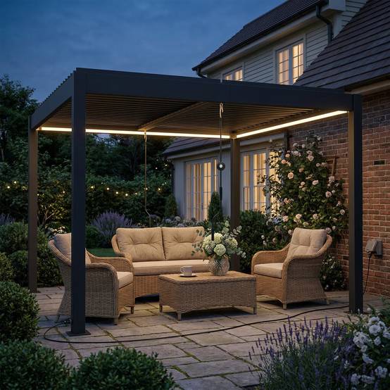 Pergola bioclimatique aluminium terrasse lames orientables LED 3x3m gris foncé - ComfortXL Outdoor Living - Image 3