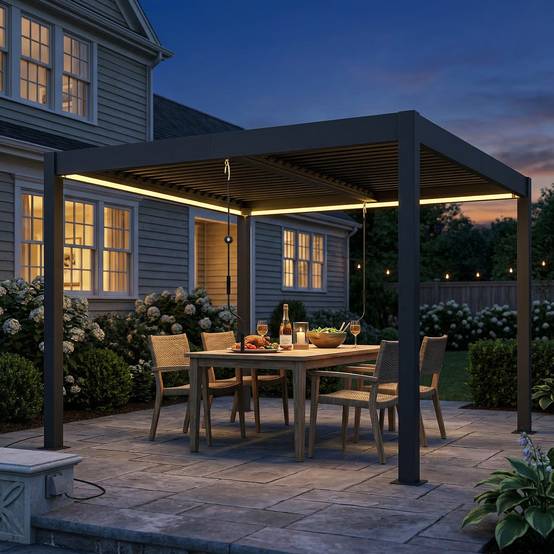 Pergola bioclimatique aluminium terrasse lames orientables LED 3x3m gris foncé - ComfortXL Outdoor Living - Image 4