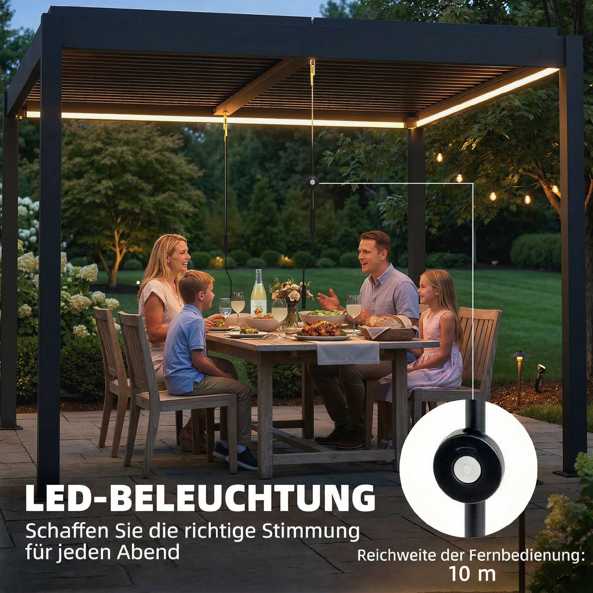 Pergola bioclimatique aluminium terrasse lames orientables LED 3x3m gris foncé - ComfortXL Outdoor Living - Image 6