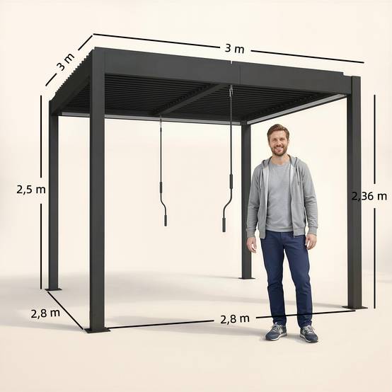Pergola bioclimatique aluminium terrasse lames orientables LED 3x3m gris foncé - ComfortXL Outdoor Living - Image 5