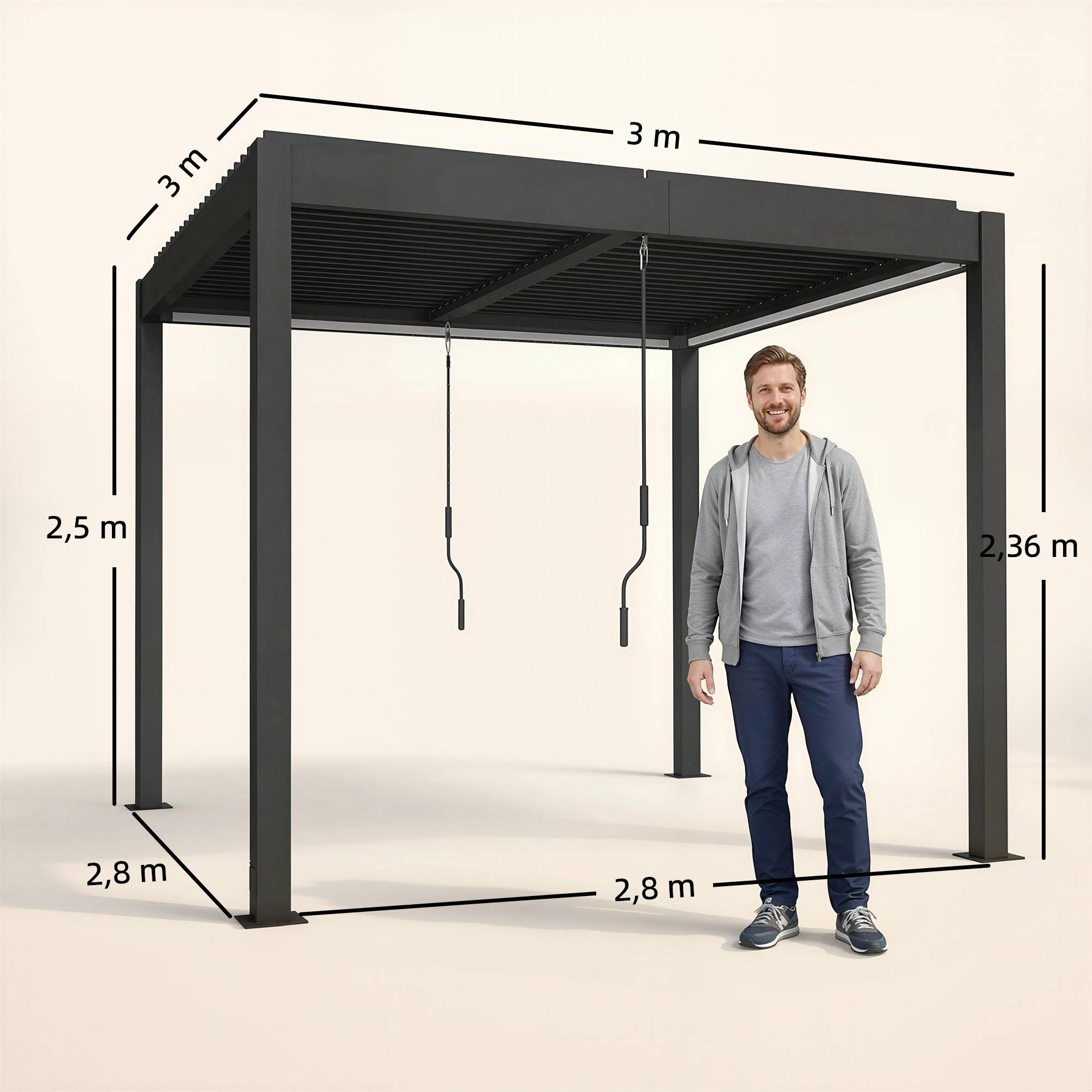 Pergola bioclimatique aluminium terrasse lames orientables LED 3x3m gris foncé - ComfortXL Outdoor Living - Image 5