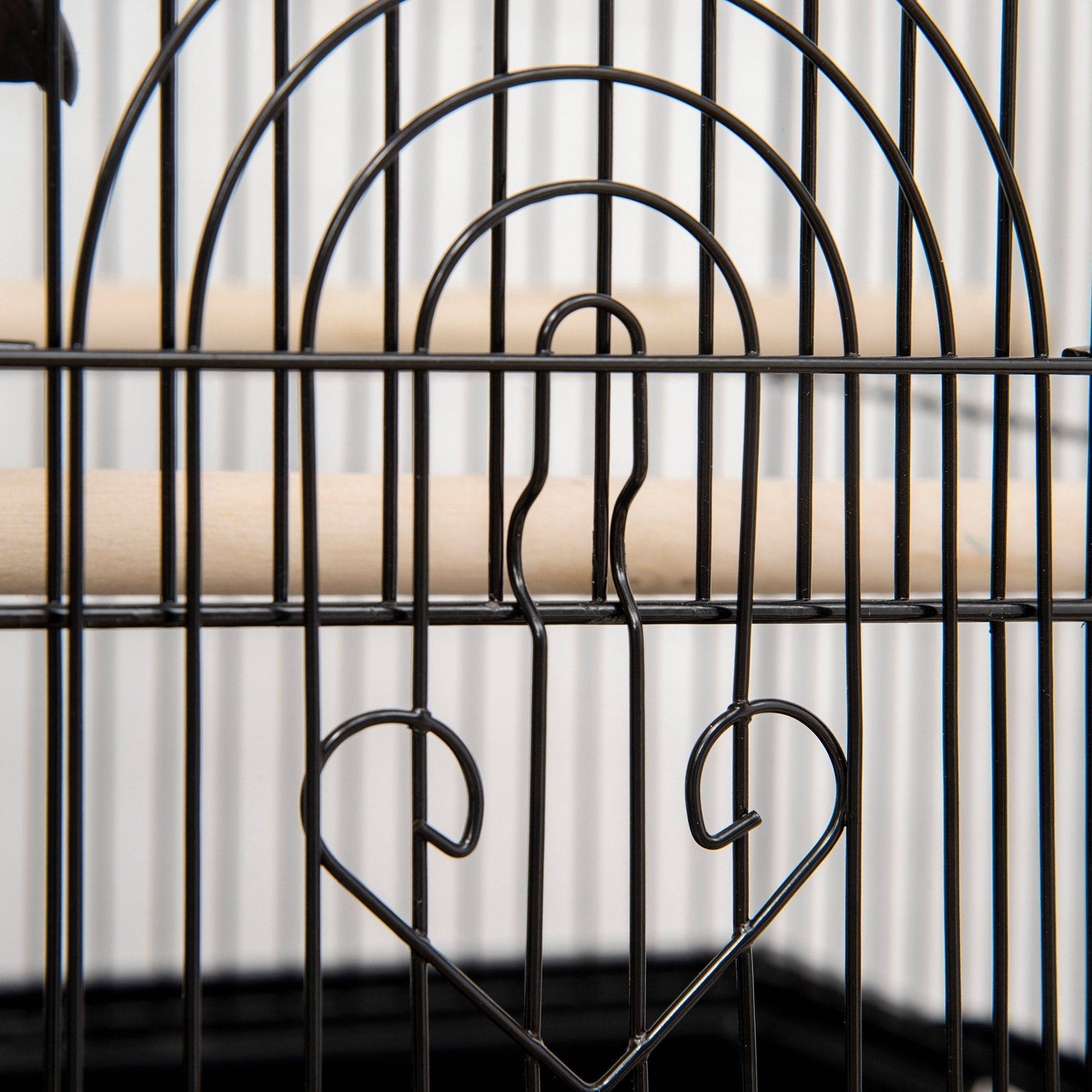Pawhut - Cage à oiseaux design maison mangeoires perchoirs 3 portes plateau excrément amovible noir - Imagen 9