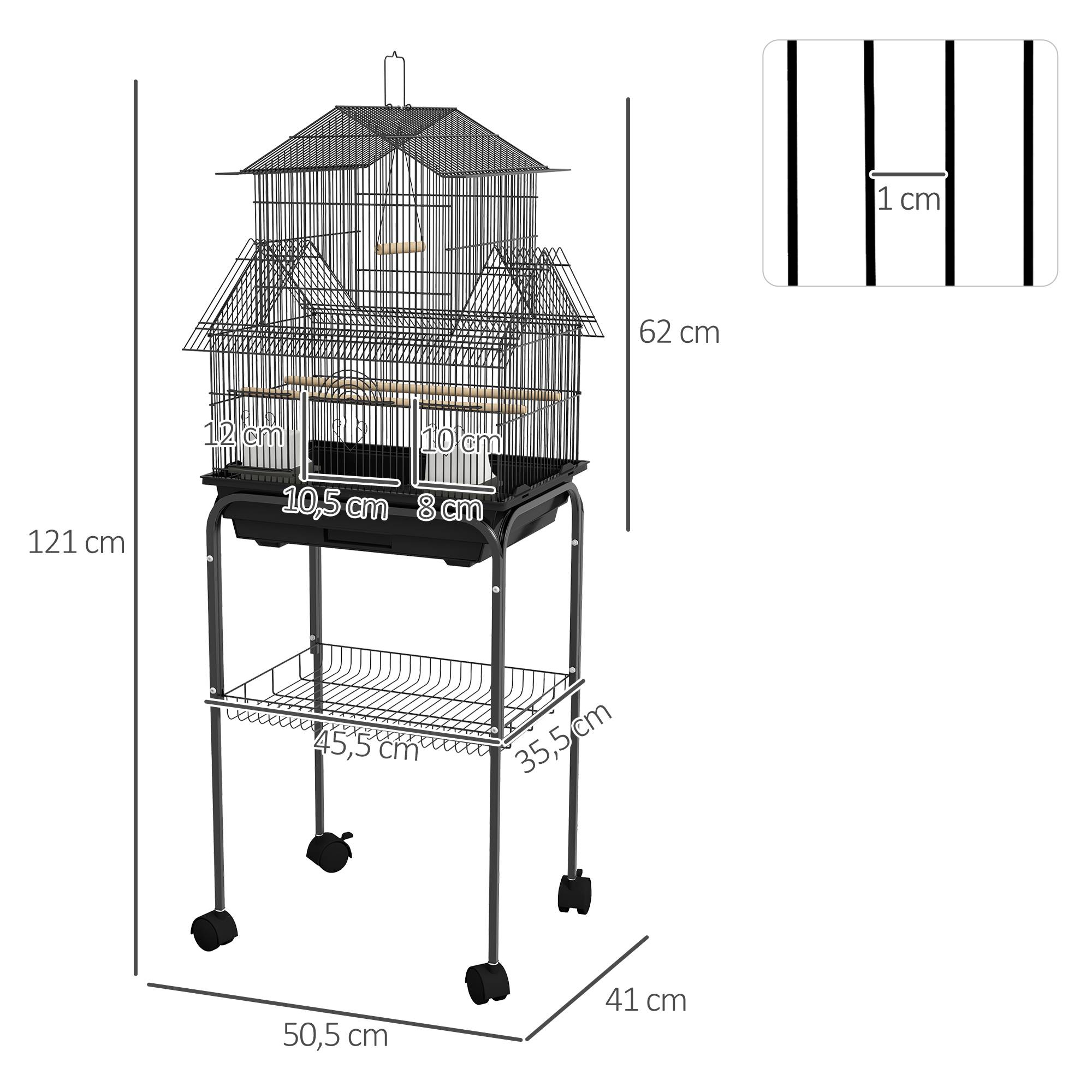 Pawhut - Cage à oiseaux design maison mangeoires perchoirs 3 portes plateau excrément amovible noir - Imagen 3