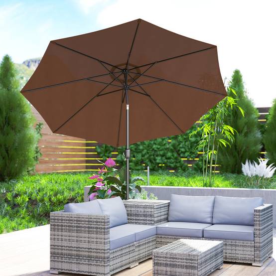Parasol inclinable Acier Jardin Terrasse Protection UV manivelle Ø295cm Marron café - ComfortXL Outdoor Living - Image 9