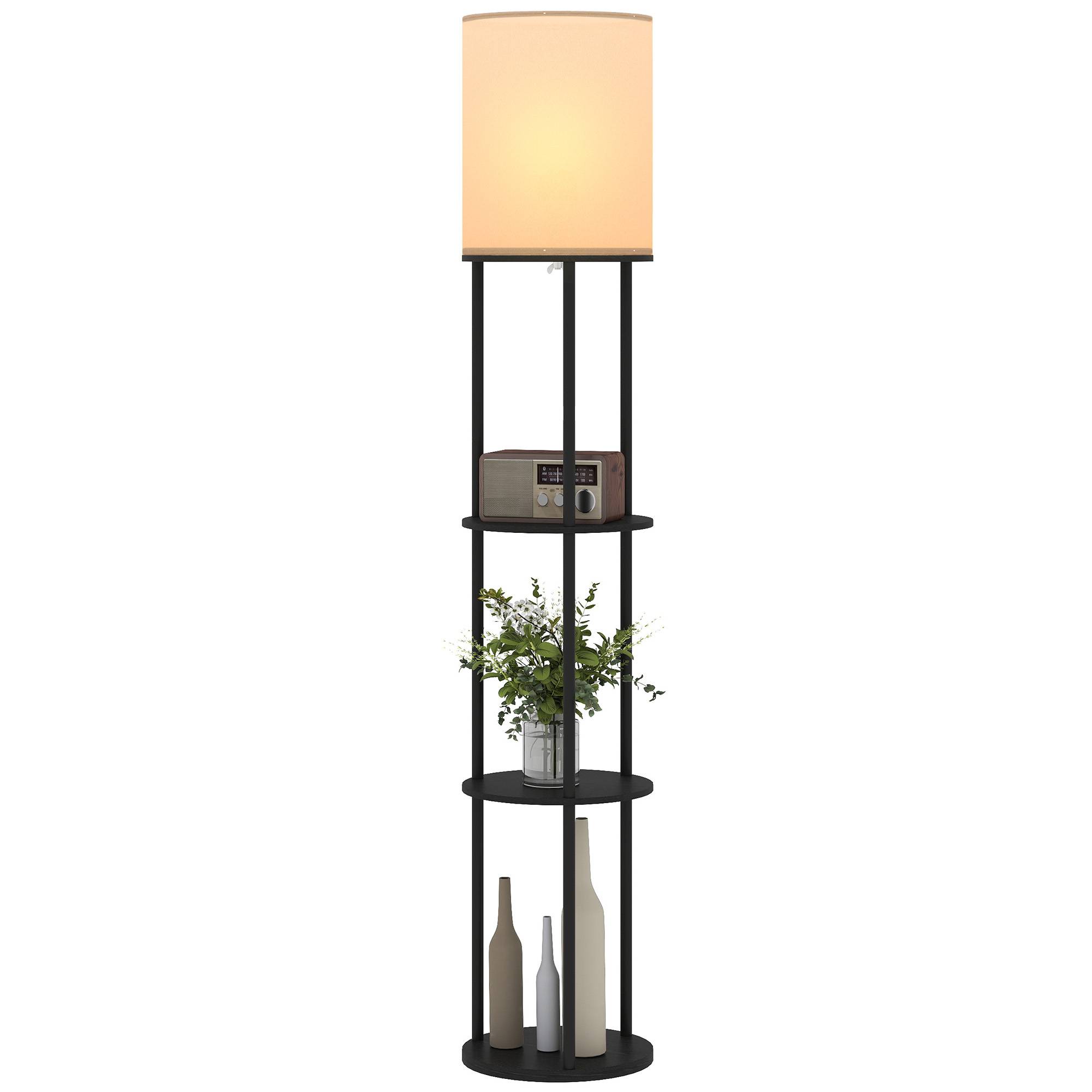 Lampadaire noir à étagères 3 teintes lumineuses télécommandé salon bureau et chambre - Image 2
