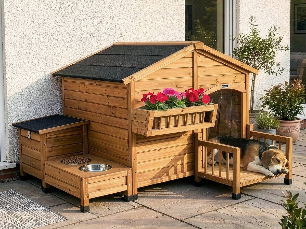 Niche Pour Chien En Bois Avec Mangeoire Et Boite De Rangement "rusty" - 151 X 138 X 100 Cm - Marron -habitat Et Jardin - Image 2