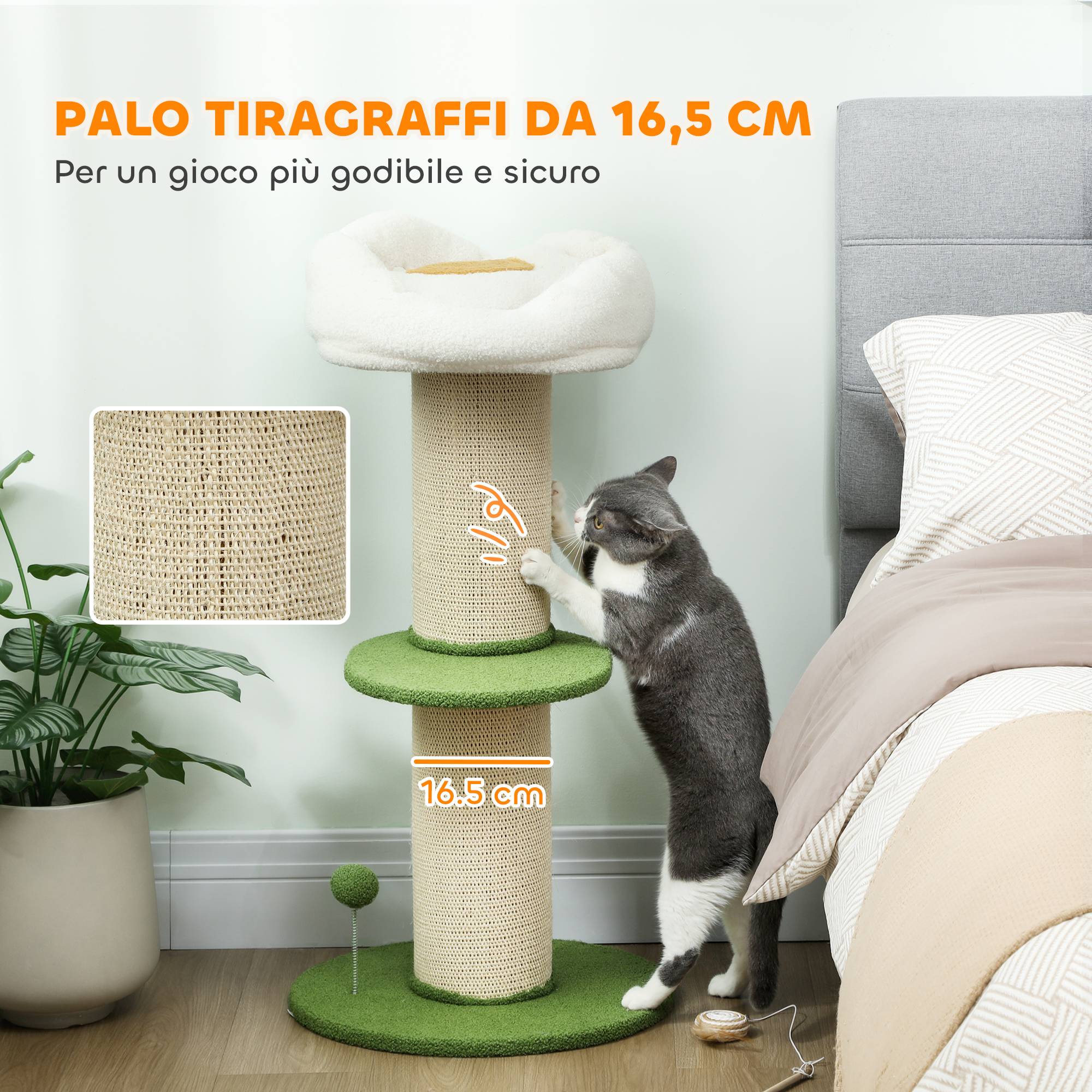 Arbre à chat de 92 cm de haut avec poteau en sisal et coussin en forme de fleur, vert - Image 6