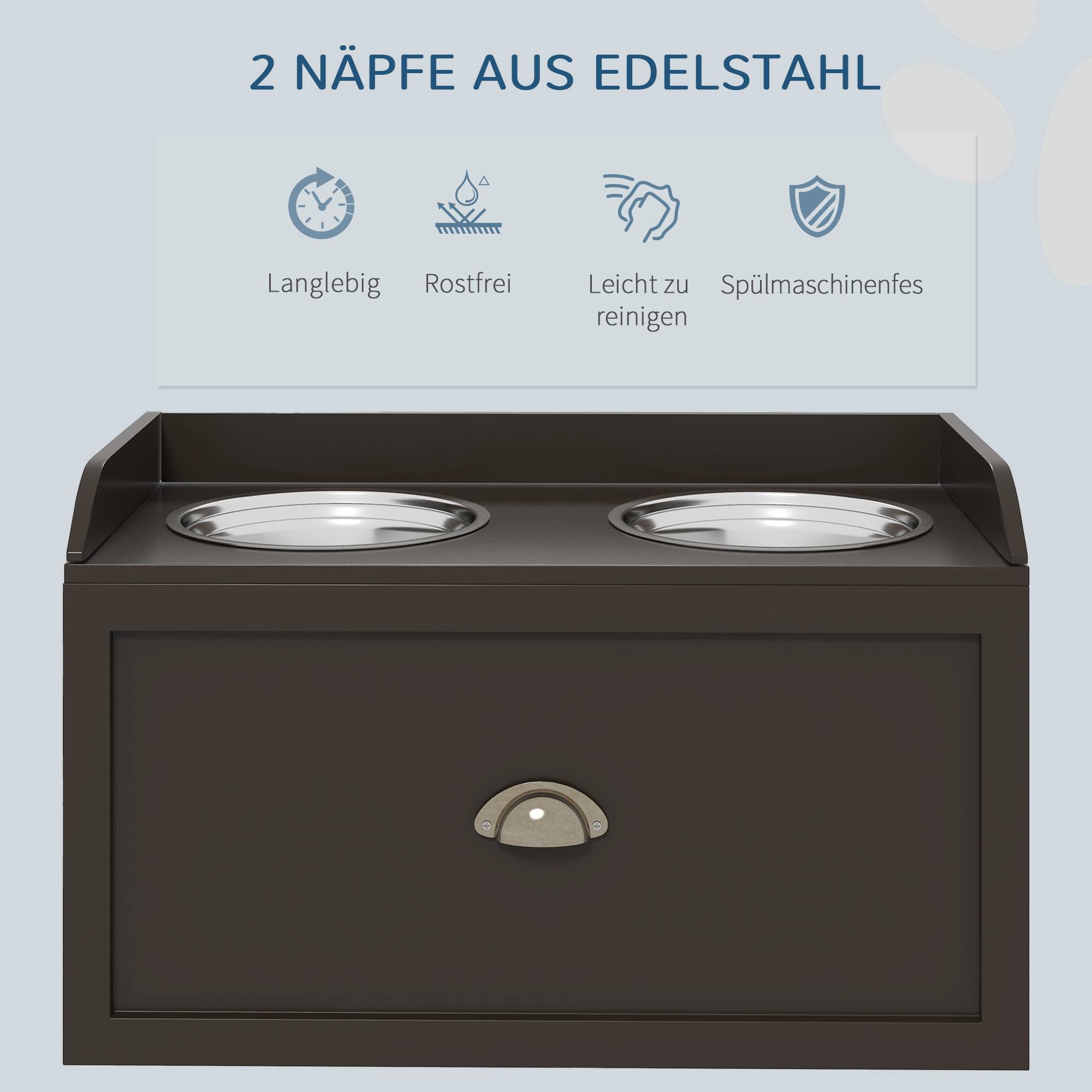 ComfortXL - Station repas surélevée pour grand chien MDF et inox 60 x 30 x 36 cm brune avec 2 gamelles et tiroir 21 L - Image 6