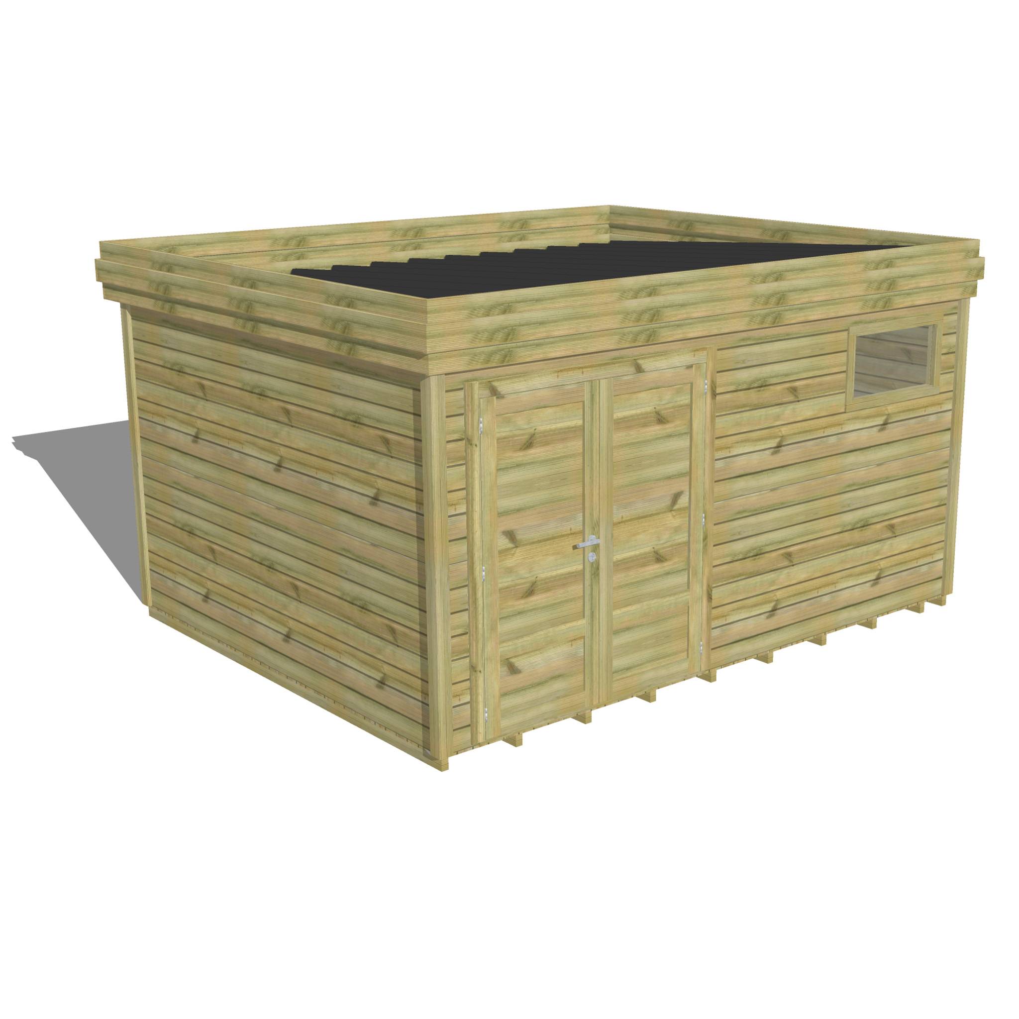 ABRI DE JARDIN bois autoclave 27mm - 4,34x3,44m / 15m2 - Bac acier - Plancher bois - Image 1