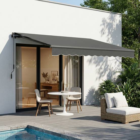 Sans Marque - Store banne à bras articulés 350 x 300 cm, comprenant manivelle et support mural, angle réglable - Image 4