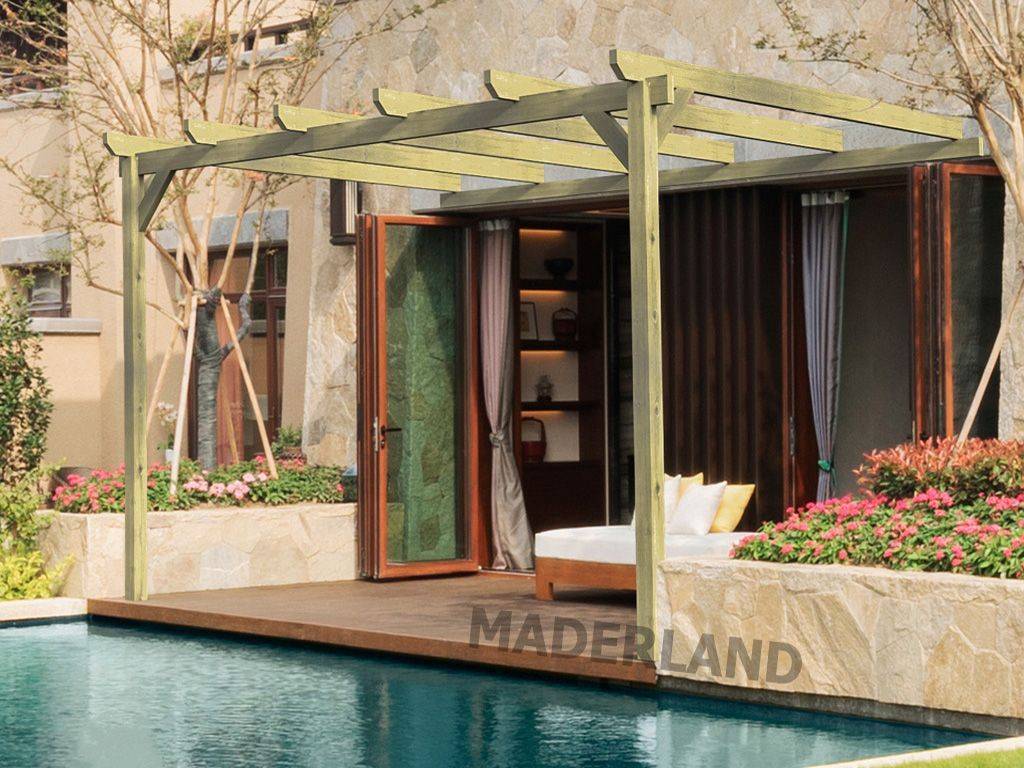 Pergola bois adossée NARBONNE • 510x420 cm • traité • très résistant - Image 1