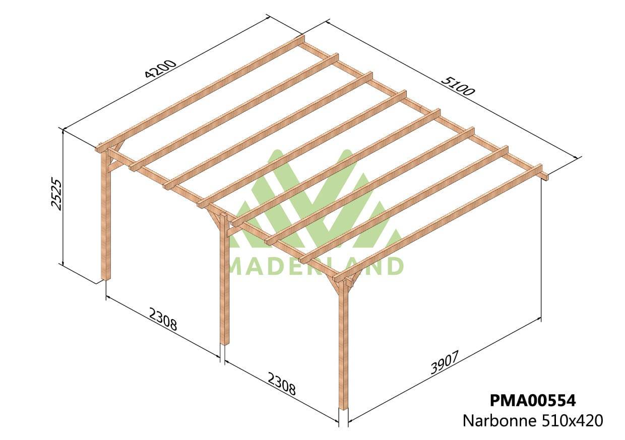 Pergola bois adossée NARBONNE • 510x420 cm • traité • très résistant - Image 2