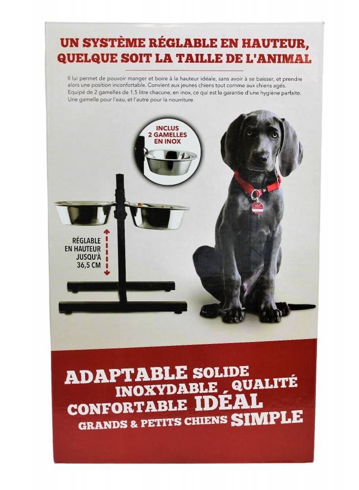 Support réglable hauteur avec 2 gamelles INOX - Mon Ami Luki - Image 1