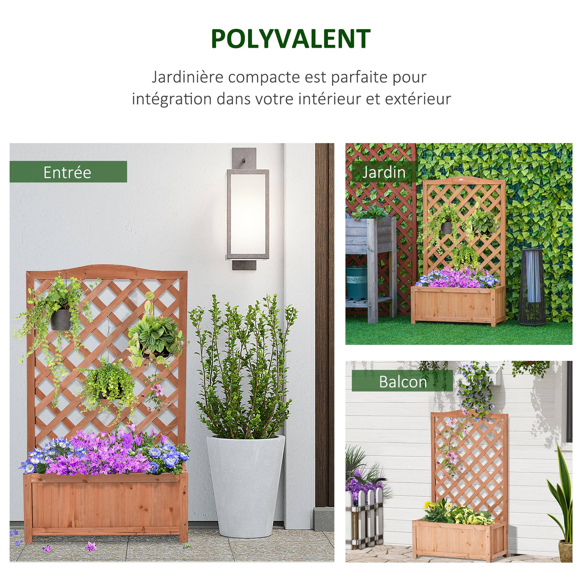 Outsunny - Jardinière avec Treillis 70x28x117cm bac à Fleurs Fond à Lattes Bois Sapin pré-huilé - Outsunny - Image 4