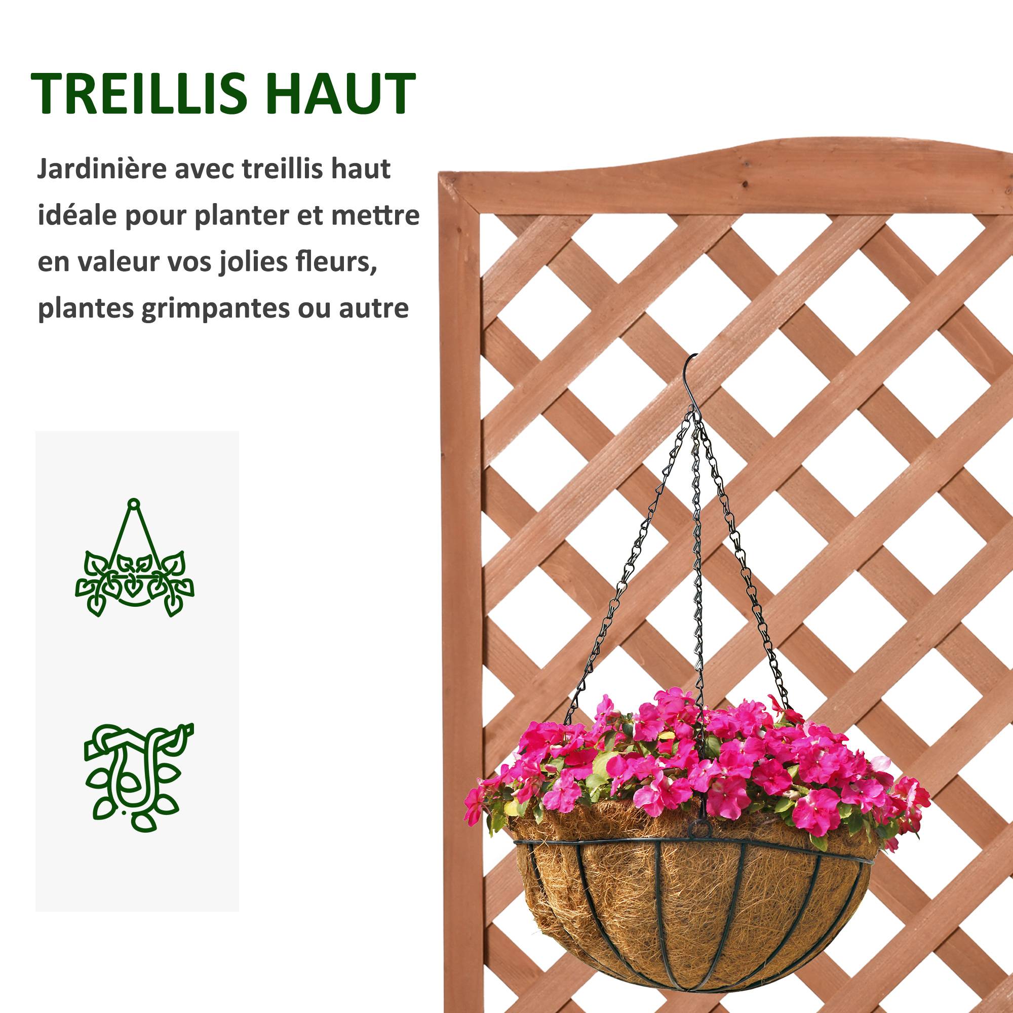 Outsunny - Jardinière avec Treillis 70x28x117cm bac à Fleurs Fond à Lattes Bois Sapin pré-huilé - Outsunny - Image 5
