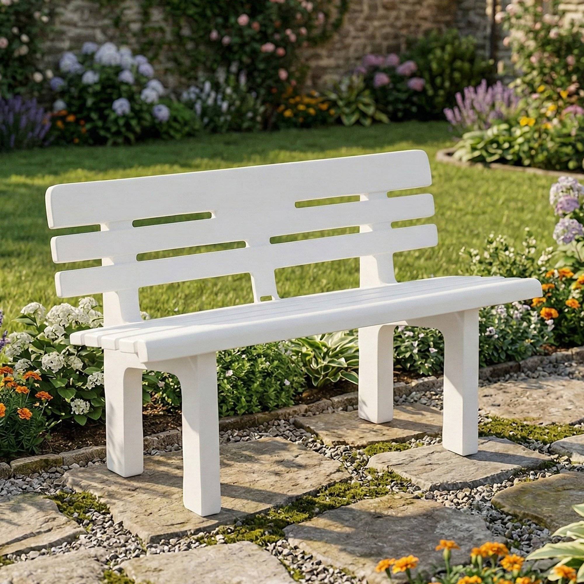 Dmora - Banc d'extérieur Daltobel, Banc de jardin Monobloc, Banc d'extérieur, 100% Made in Italy, 110x52h71 cm, Blanc - Dmora - Imagen 2