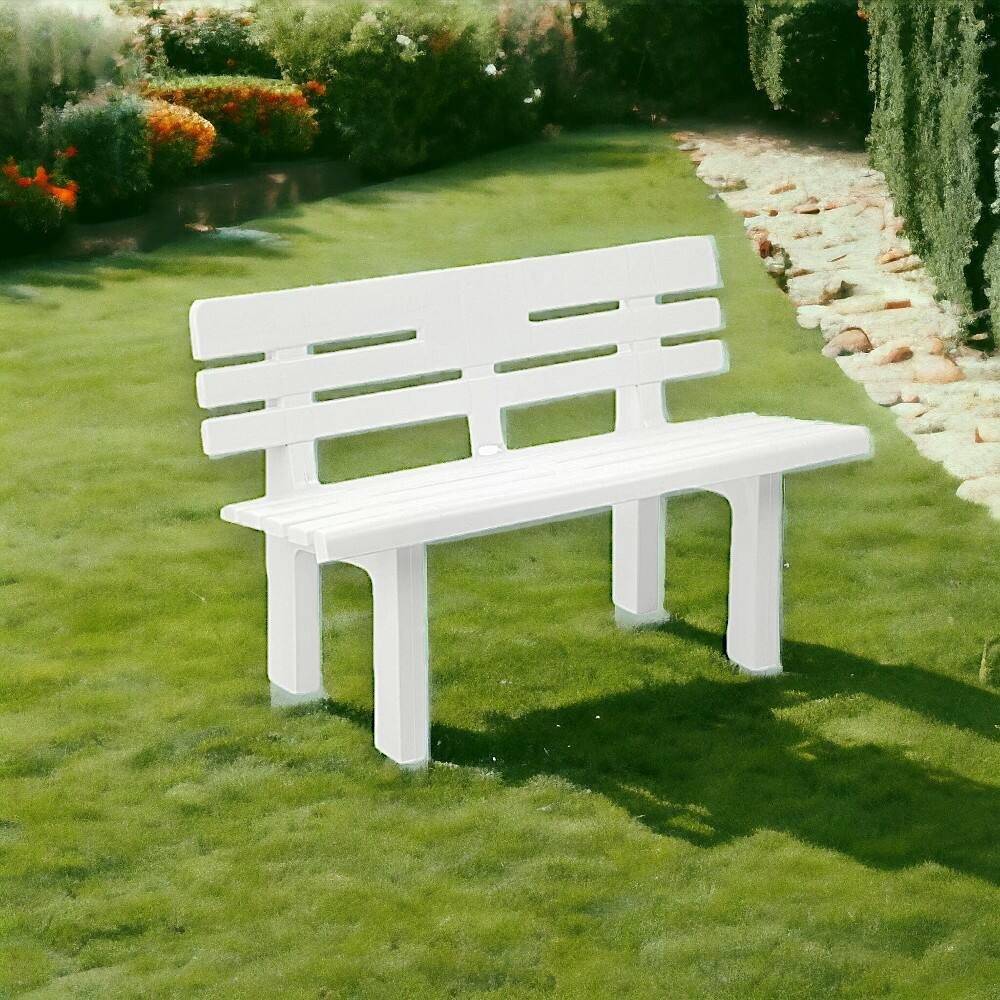 Dmora - Banc d'extérieur Daltobel, Banc de jardin Monobloc, Banc d'extérieur, 100% Made in Italy, 110x52h71 cm, Blanc - Dmora - Imagen 4