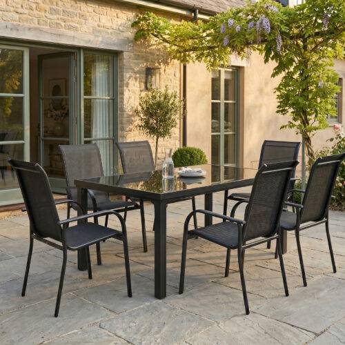 Wilsa Garden - Table de jardin en aluminium et verre 6P BLACK EDITION - Imagen 6