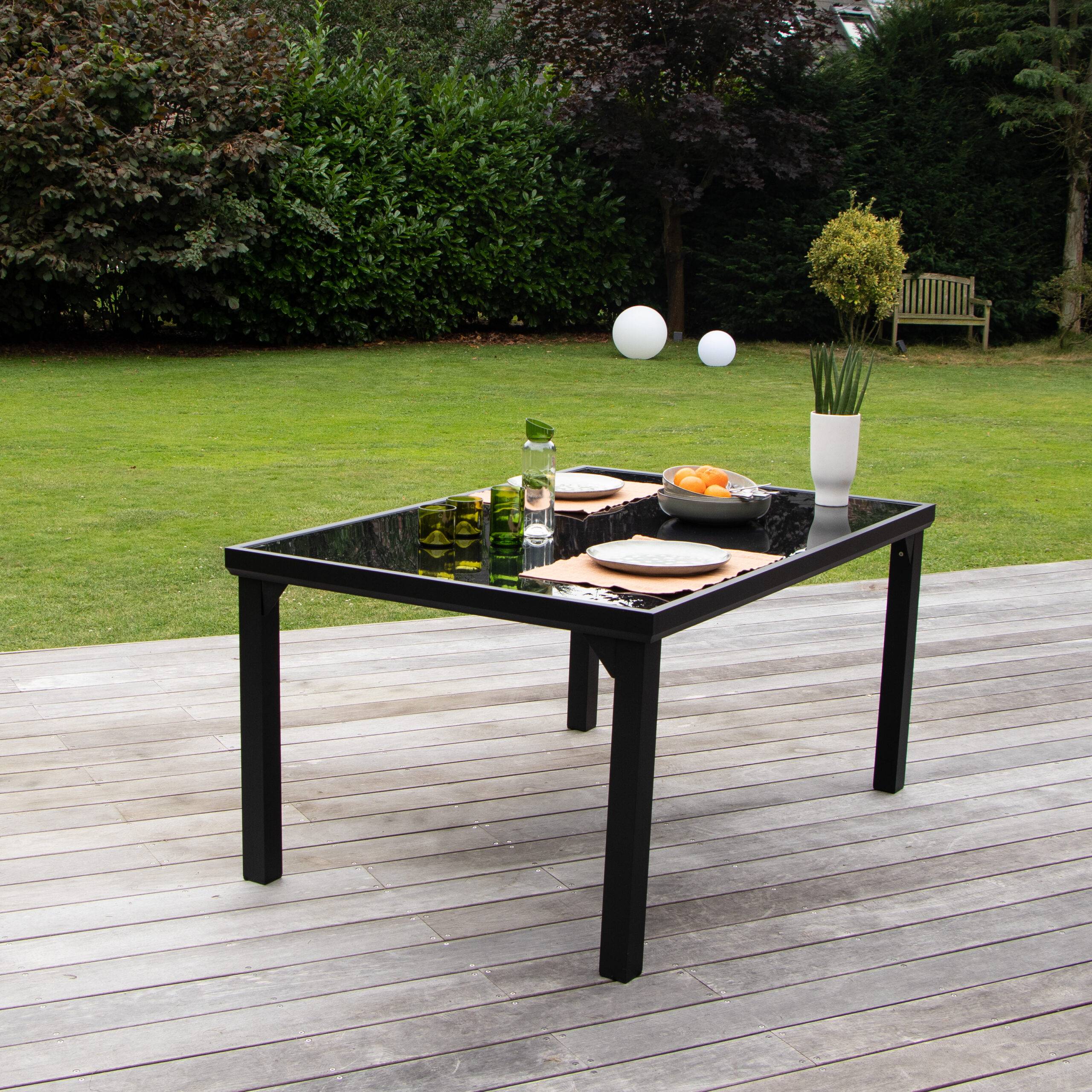 Wilsa Garden - Table de jardin en aluminium et verre 6P BLACK EDITION - Imagen 1