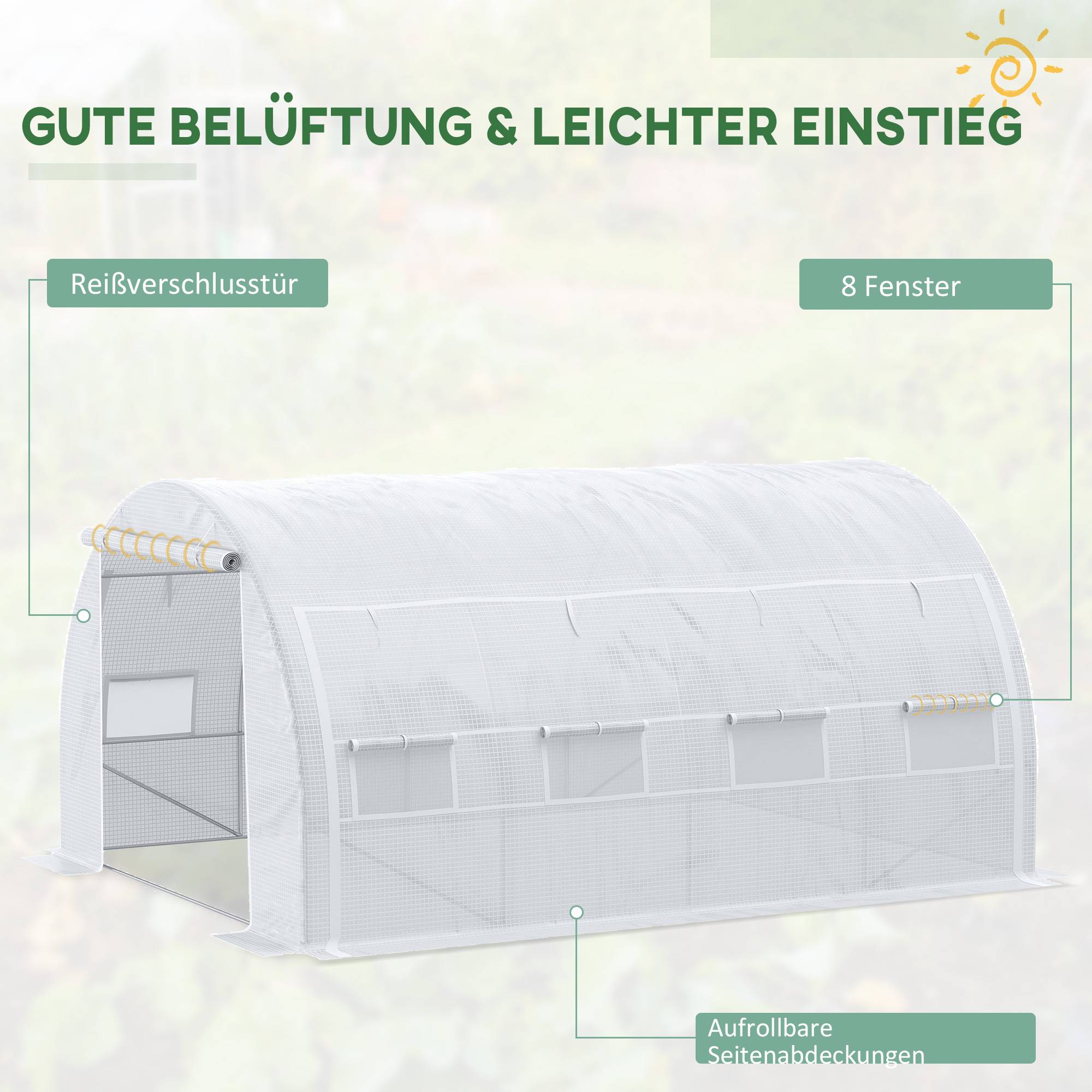 Serre Tunnel Jardin Acier Galvanisé 12m² 4x3m Protection Hiver 8 Fenêtres Blanc - ComfortXL Outdoor Living - Image 5