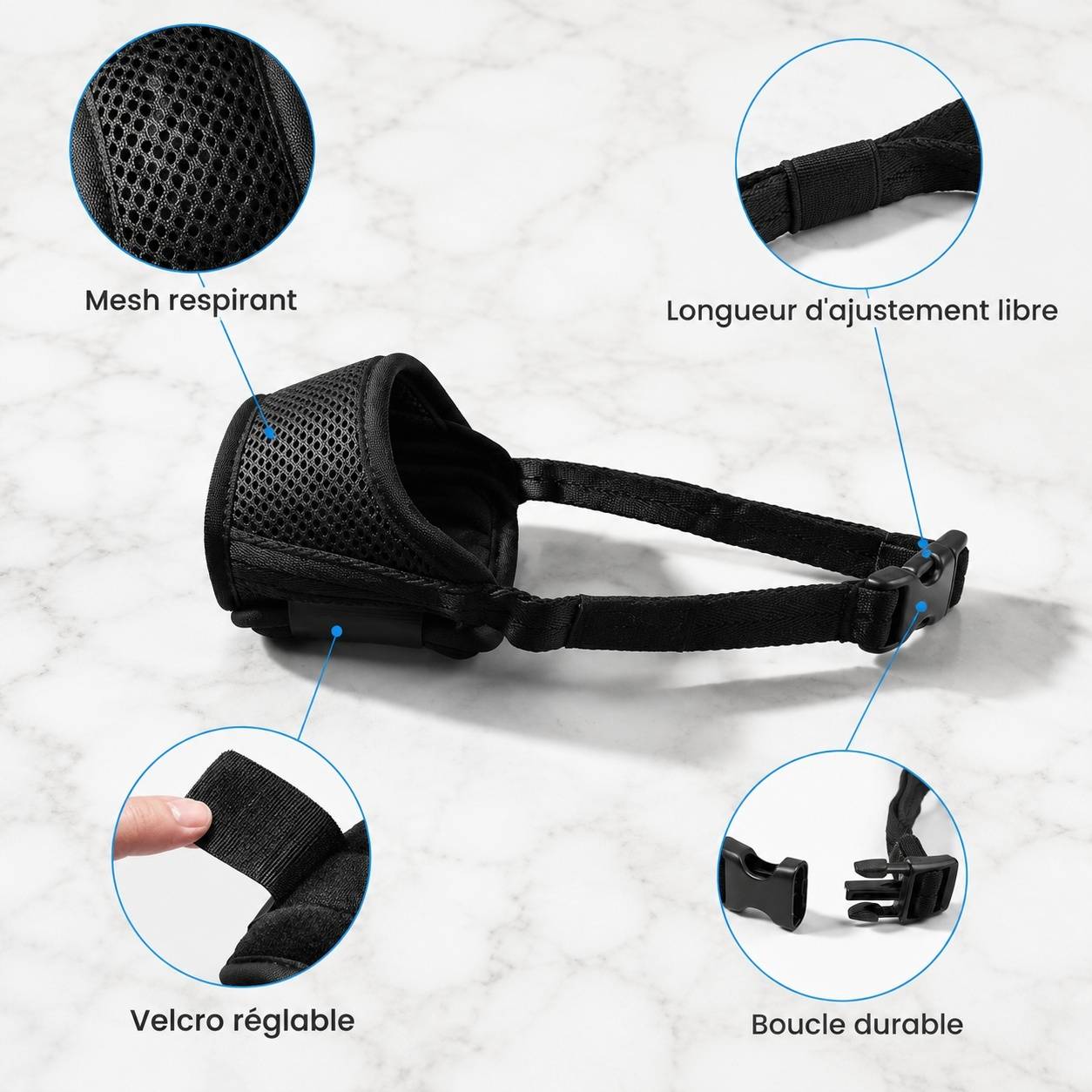 Muselière pour Chien Réglable Nylon Confortable Respirant Anti Mordage Aboiement - Image 2