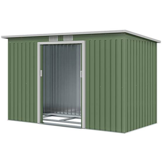 Sans Marque - Abri jardin acier galvanisé 3,2m² fondation aérations toit pente double porte coulissante vert clair - Image 2