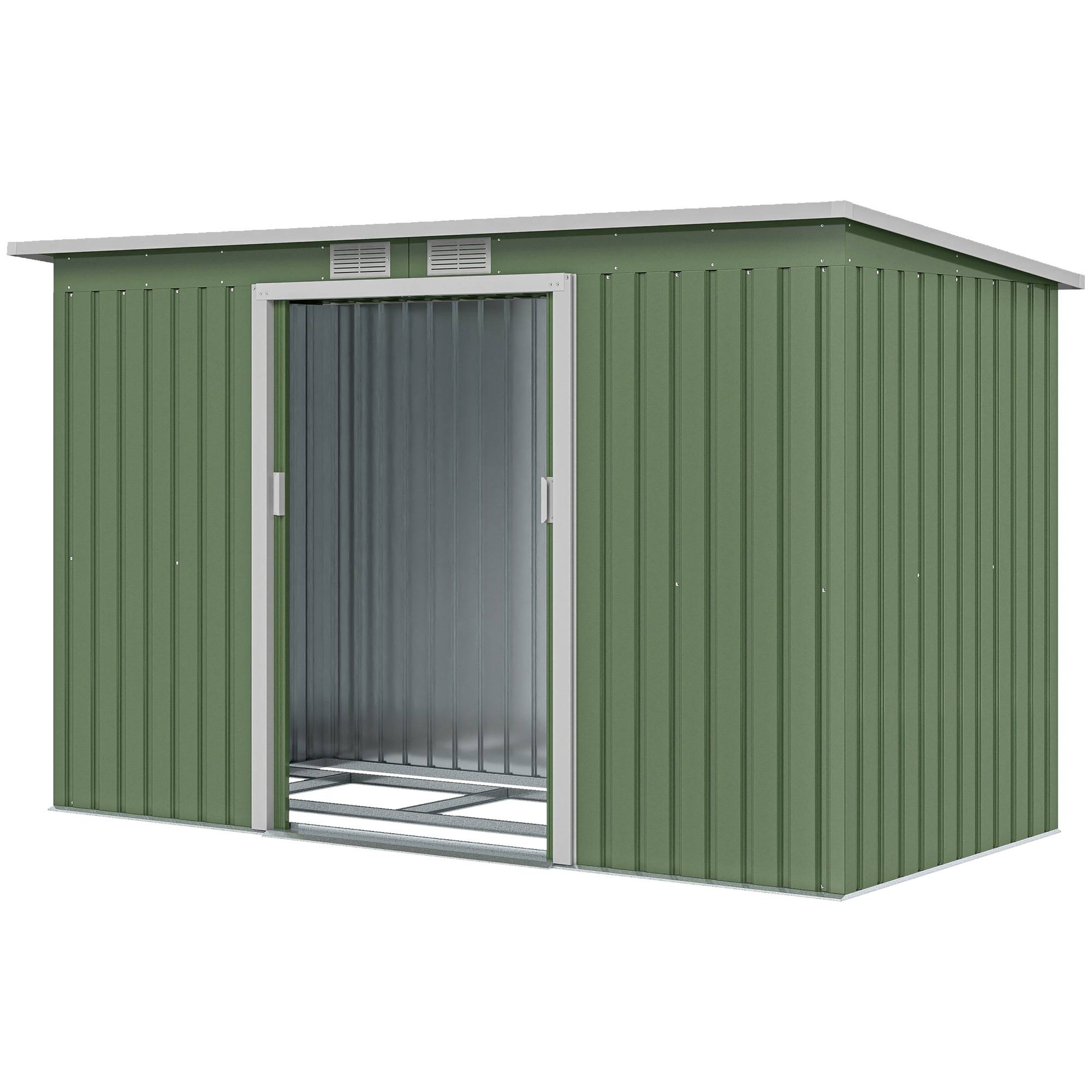 Sans Marque - Abri jardin acier galvanisé 3,2m² fondation aérations toit pente double porte coulissante vert clair - Image 2