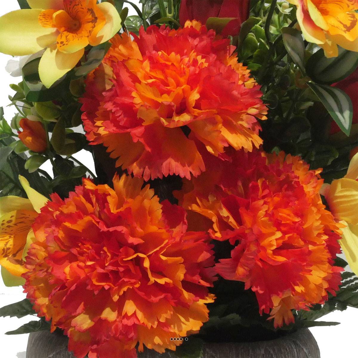 Artificielles - jardinièrre pot beton d'oeillet,bouton de rose, Orchidée, glaieul Orange pour la Toussaint - couleur: Orange - Imagen 3
