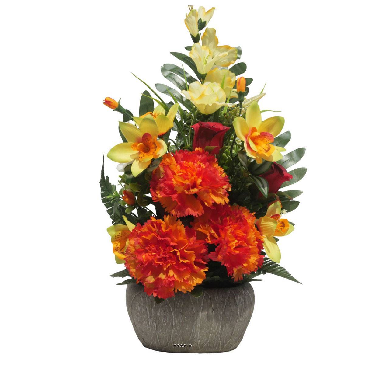 Artificielles - jardinièrre pot beton d'oeillet,bouton de rose, Orchidée, glaieul Orange pour la Toussaint - couleur: Orange - Imagen 1