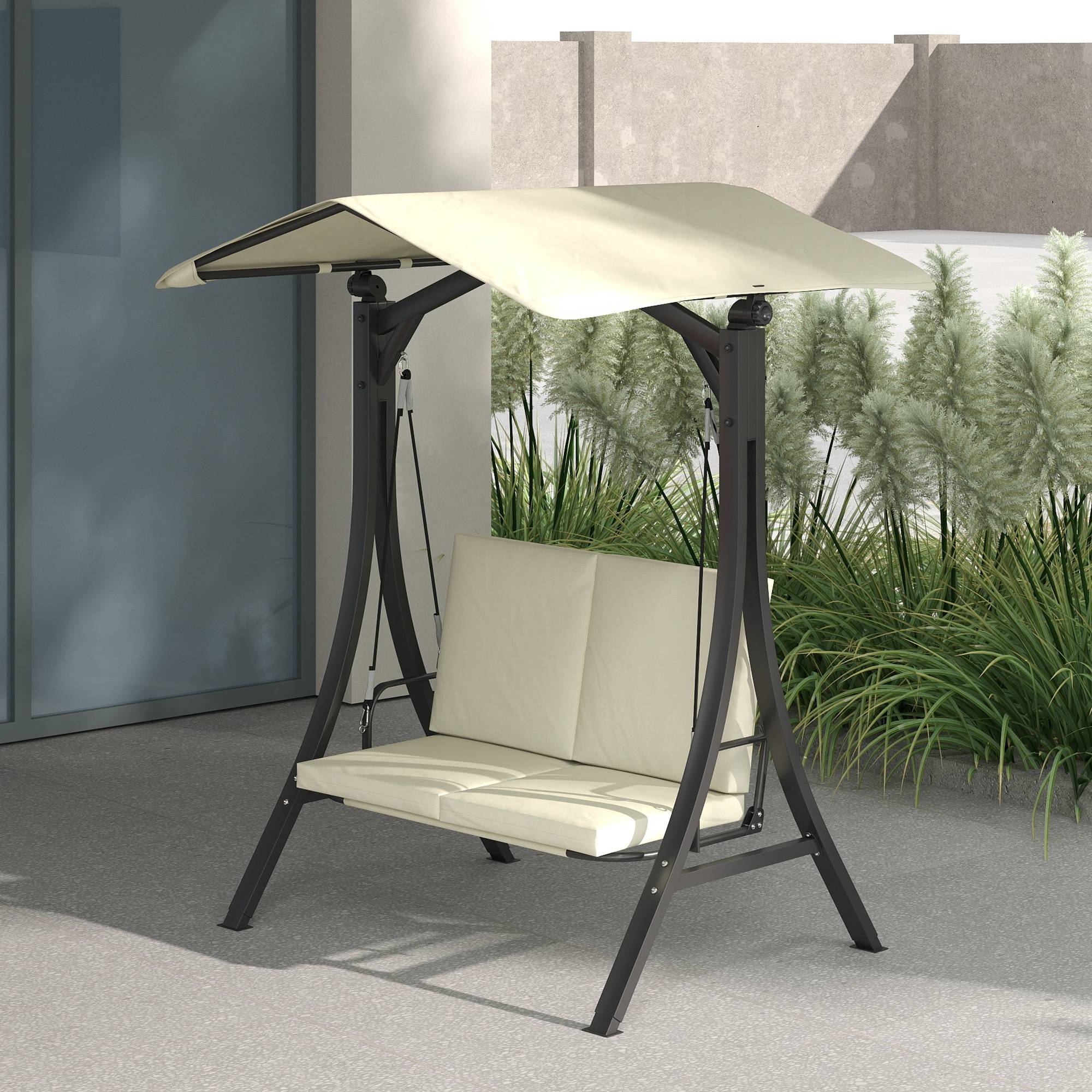 Balancelle de jardin 2 places Métal pour patio Toit inclinable UPF30+ 150x120x182 Blanc crème - ComfortXL Outdoor Living - Image 10