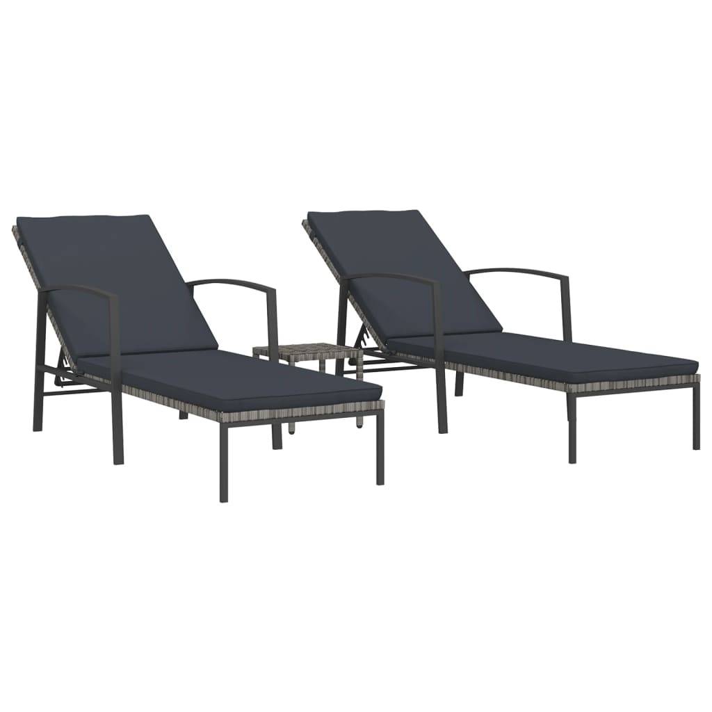 Helloshop26 - Lot de 2 transats chaise longue bain de soleil lit de jardin terrasse meuble d'extérieur avec table résine tressée gris - Imagen 1