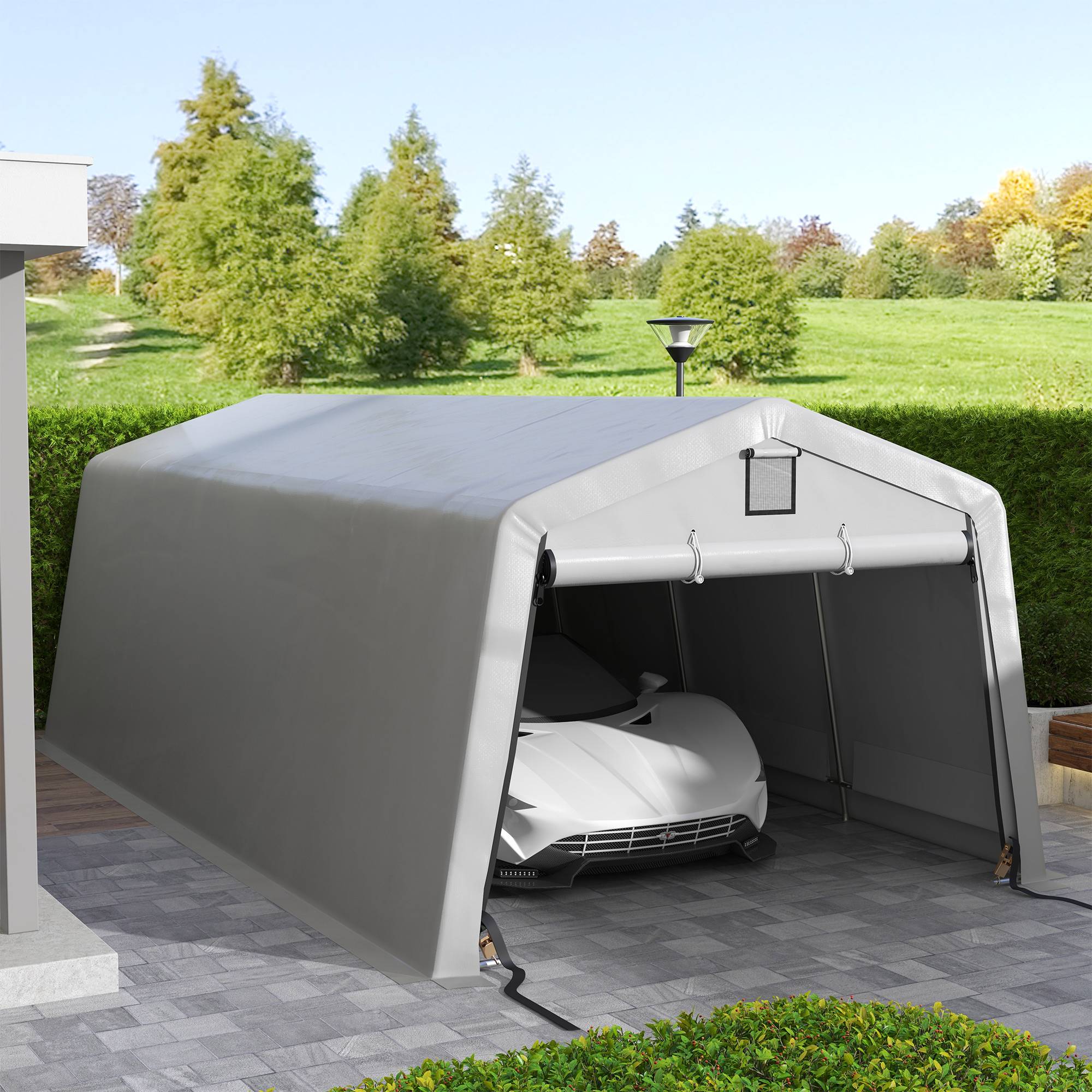 Outsunny - Carport acier galvanisé robuste PE haute densité 150 g/m² imperméable anti-UV - 6,2 x 3,3 x 2,4 m - gris clair - Outsunny - Image 2