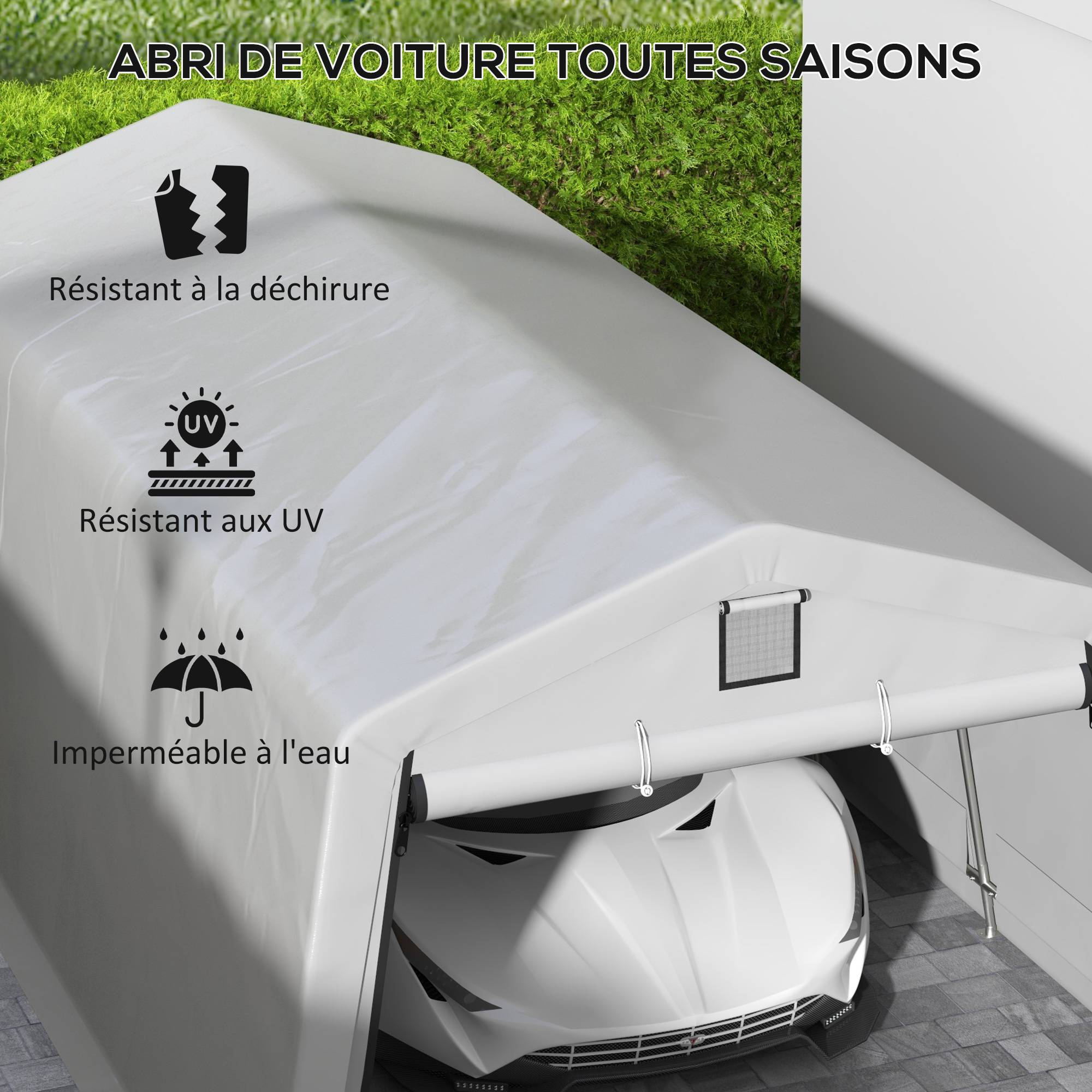 Outsunny - Carport acier galvanisé robuste PE haute densité 150 g/m² imperméable anti-UV - 6,2 x 3,3 x 2,4 m - gris clair - Outsunny - Image 5