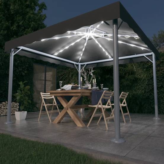 Pavillon d'Extérieur en Aluminium avec Double Toit et Éclairage LED Solaire Anthracite 3x3 m – ComfortXL Outdoor Living - Image 1