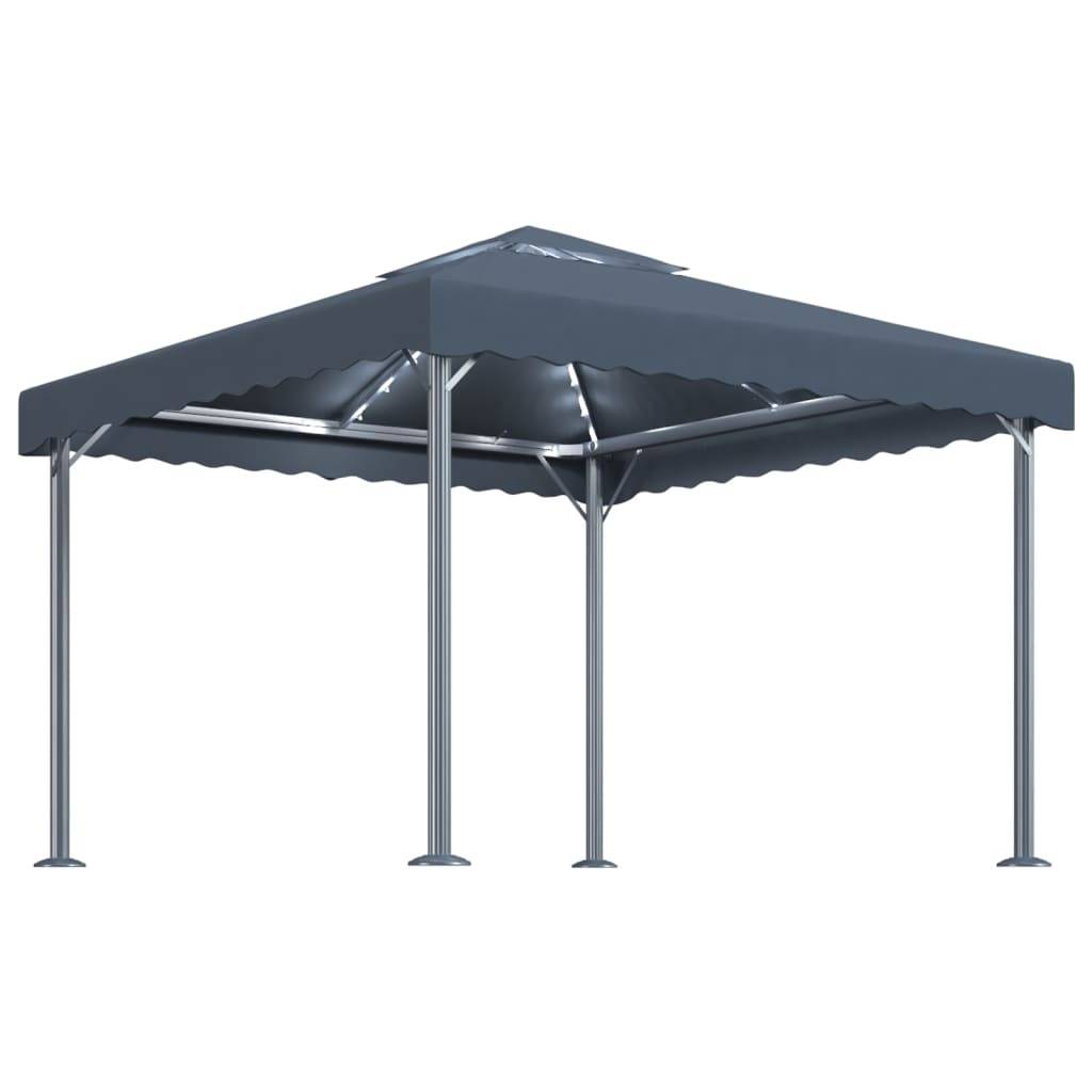 Pavillon d'Extérieur en Aluminium avec Double Toit et Éclairage LED Solaire Anthracite 3x3 m – ComfortXL Outdoor Living - Image 2