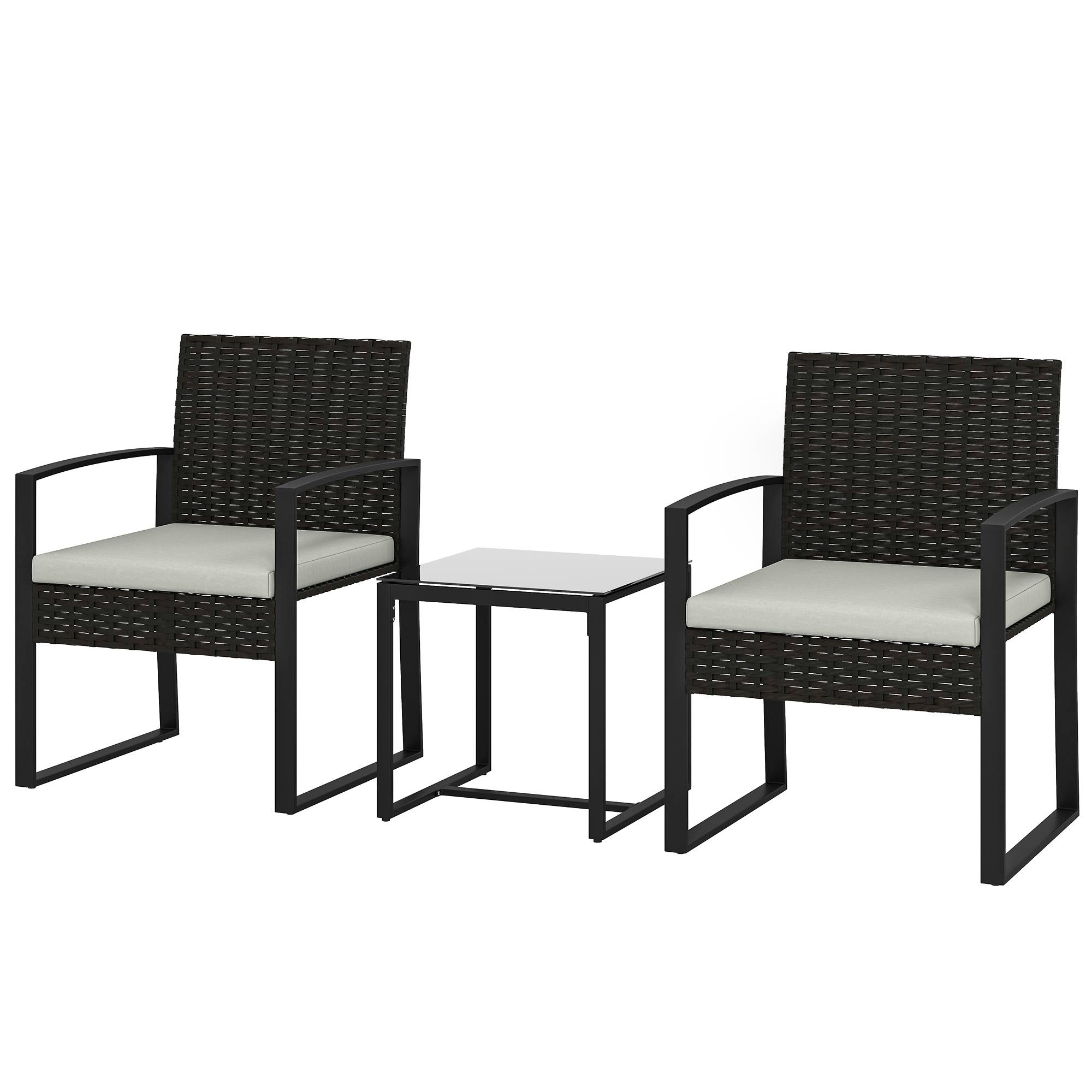 ComfortXL - Salon de jardin 3 pièces résine tressée acier crème balcon terrasse table basse verre trempé coussins - Image 2