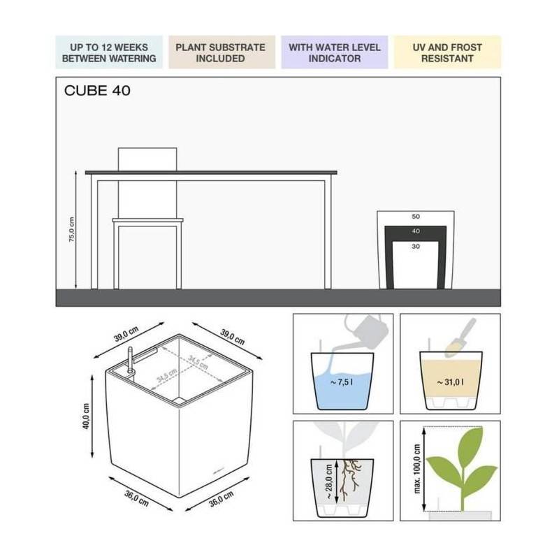 Lechuza - Pot De Fleur Lechuza Cube Premium 40 - Kit Complet, Anthracite Métallisé - Imagen 2