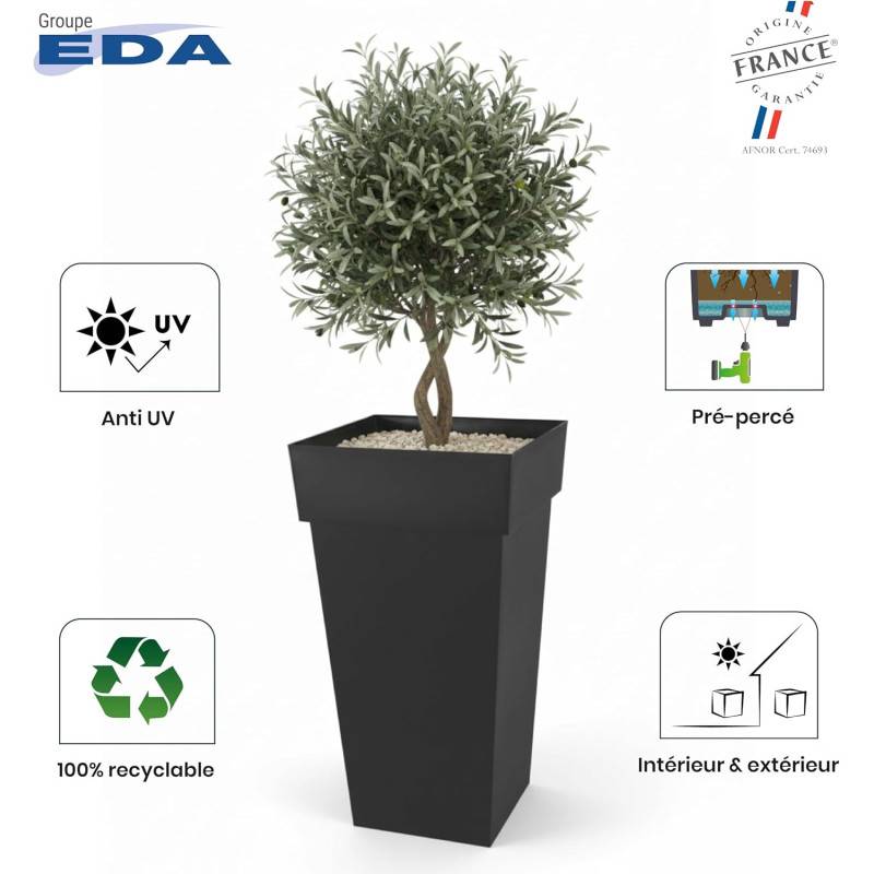 EDA Plastiques - Eda Pot De Fleurs Xxl Toscane - Carre - 43,3 X 43,3 X H 80 Cm - 98 L - Marron Taupe - Imagen 6
