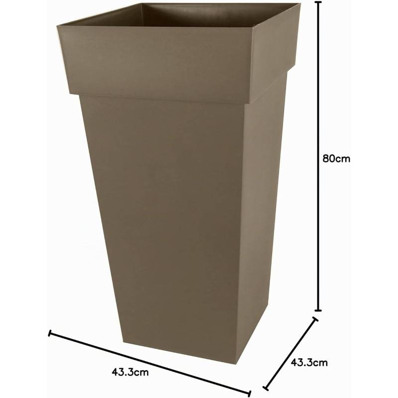 EDA Plastiques - Eda Pot De Fleurs Xxl Toscane - Carre - 43,3 X 43,3 X H 80 Cm - 98 L - Marron Taupe - Imagen 7
