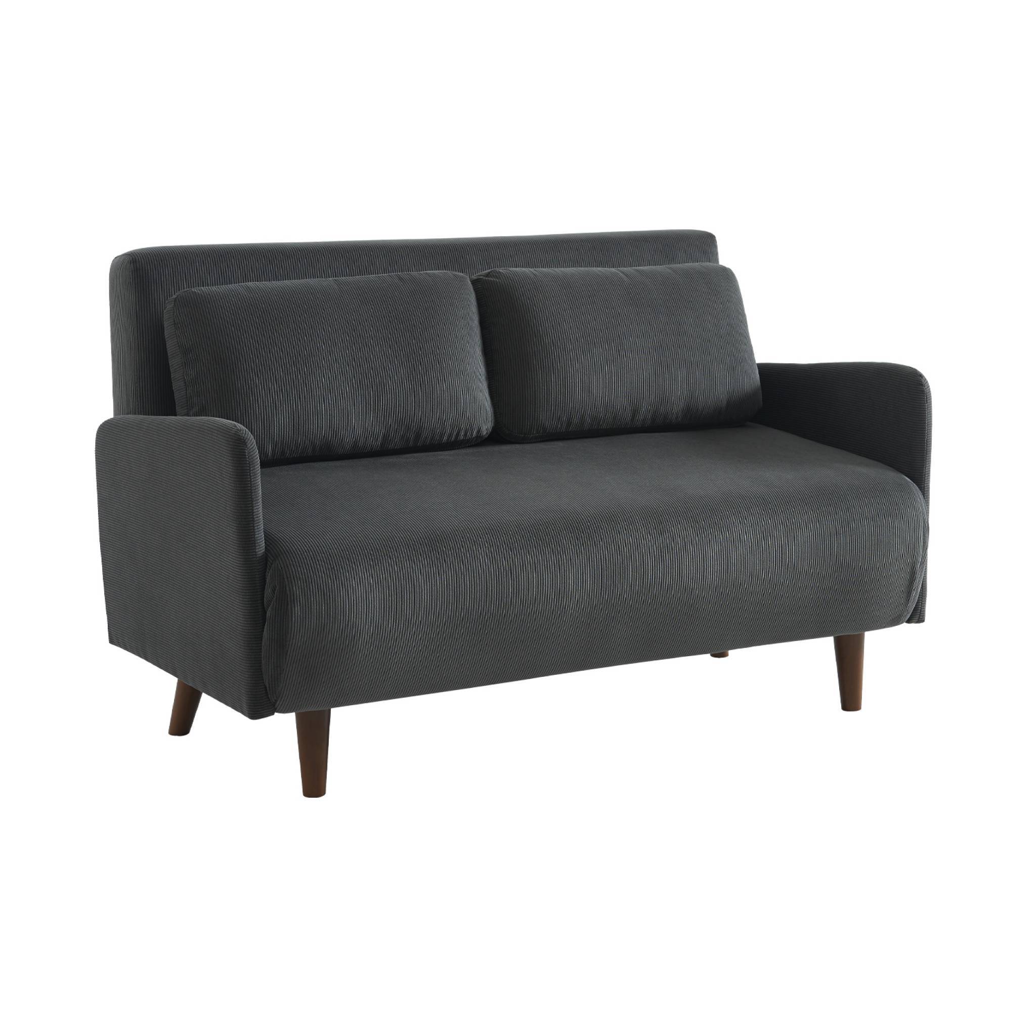 sweeek - Canapé convertible 2 places scandinave velours côtelé gris foncé - Panam - pieds bois. banquette. dossier inclinable | sweeek - Image 2