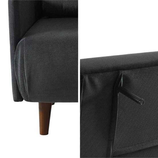 sweeek - Canapé convertible 2 places scandinave velours côtelé gris foncé - Panam - pieds bois. banquette. dossier inclinable | sweeek - Image 7