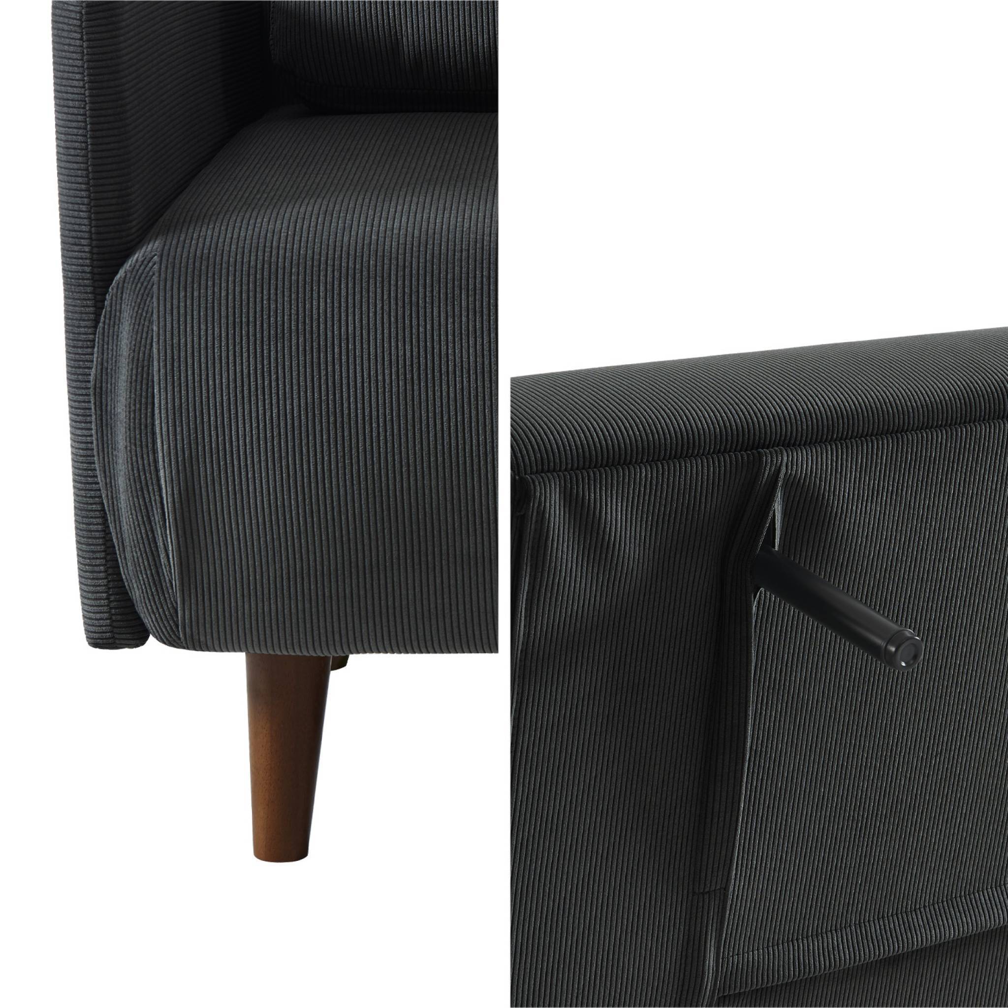 sweeek - Canapé convertible 2 places scandinave velours côtelé gris foncé - Panam - pieds bois. banquette. dossier inclinable | sweeek - Image 7