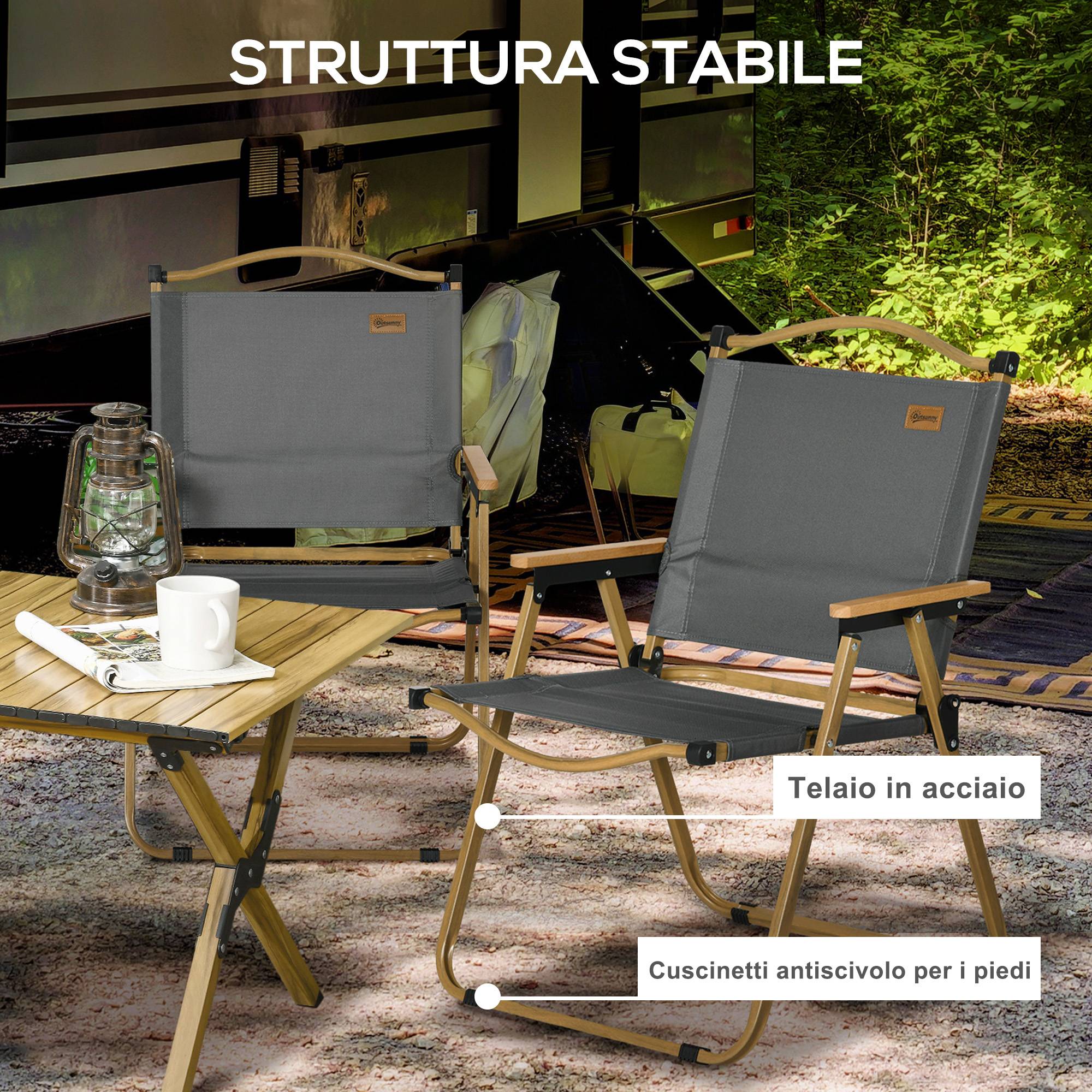 Ensemble de 2 chaises d'extérieur pliables avec accoudoirs en tissu Oxford et acier, gris - Image 9