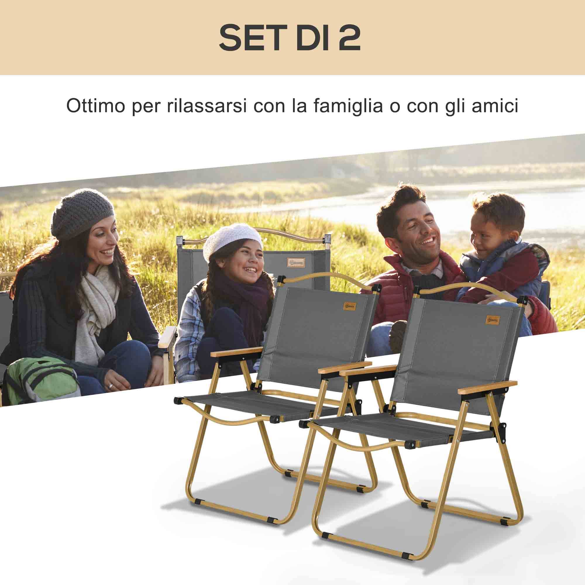 Ensemble de 2 chaises d'extérieur pliables avec accoudoirs en tissu Oxford et acier, gris - Image 6