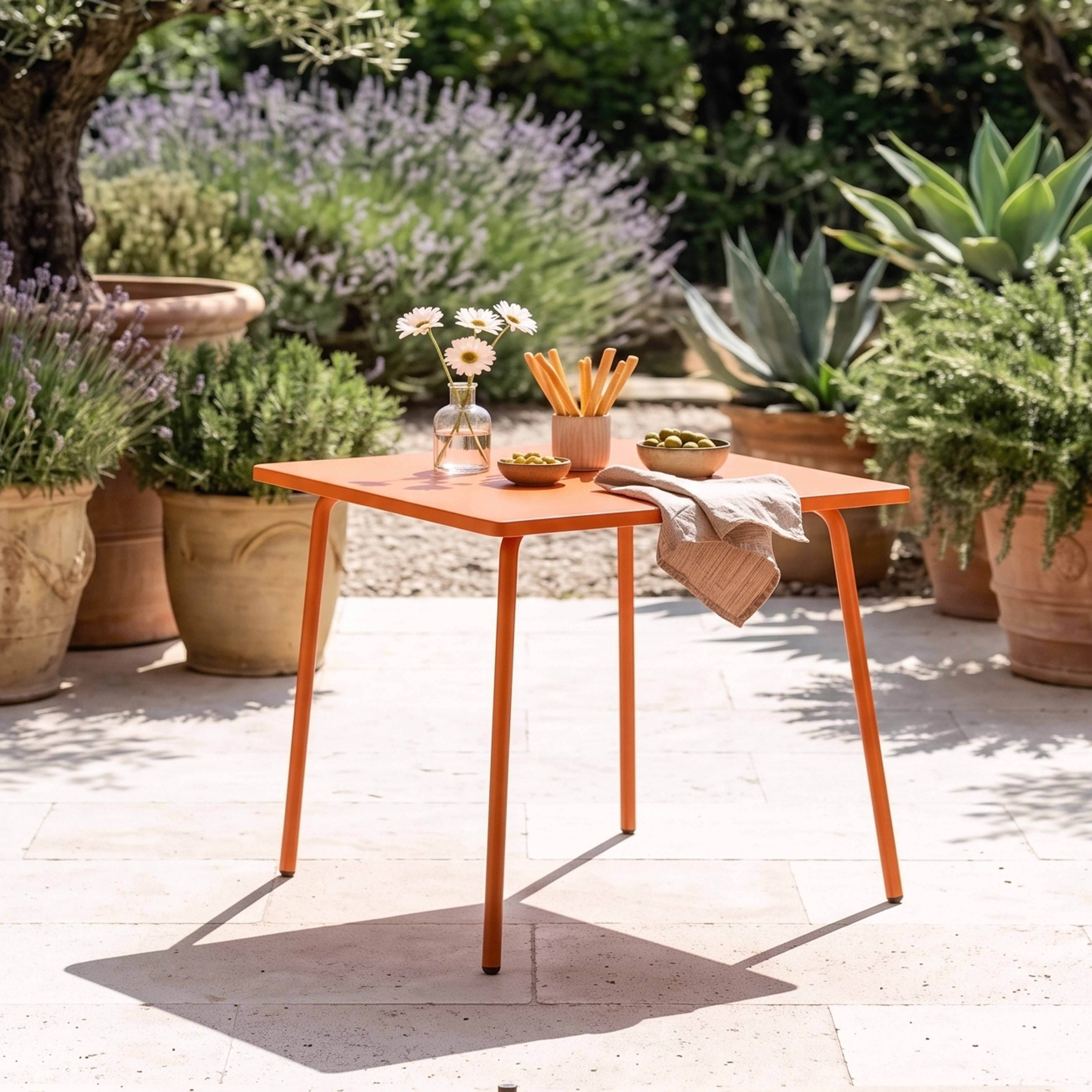 Oviala - Table de jardin carrée en métal 4 places 70 cm orange Palavas - Oviala - Imagen 2