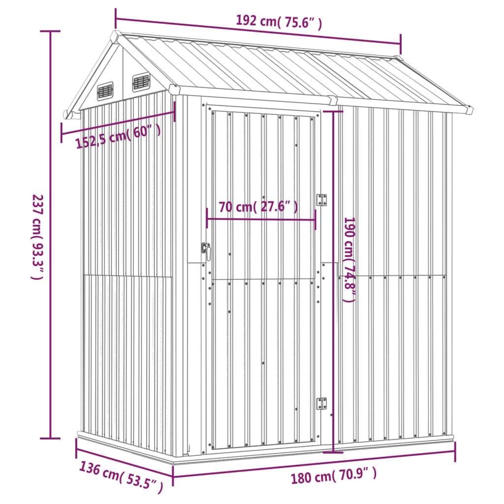 Helloshop26 - Abri de jardin cabane cabanon maison de stockage remise extérieur hangar outils robuste 192 x 152,5 x 237 cm acier galvanisé anthracite - Imagen 7