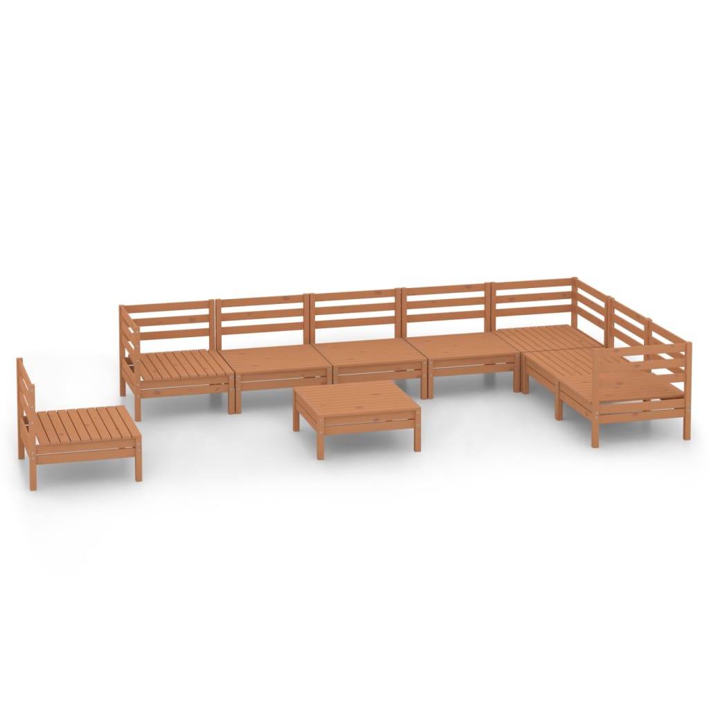 Helloshop26 - Salon de jardin meuble d'extérieur ensemble de mobilier 9 pièces bois de pin massif marron miel - Imagen 1