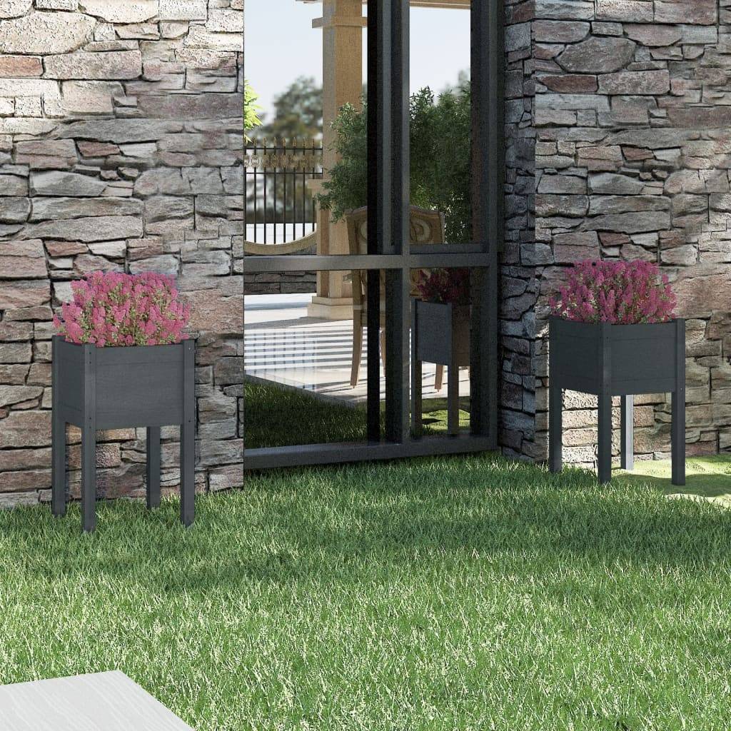 Vidaxl - Jardinières d'extérieur 2pcs Gris 40x40x70cm Bois de pin massif vidaXL 810794 - Image 1