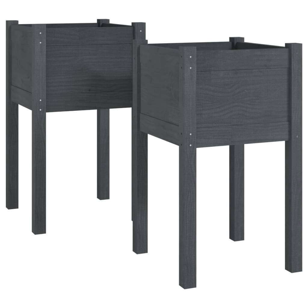 Vidaxl - Jardinières d'extérieur 2pcs Gris 40x40x70cm Bois de pin massif vidaXL 810794 - Image 2