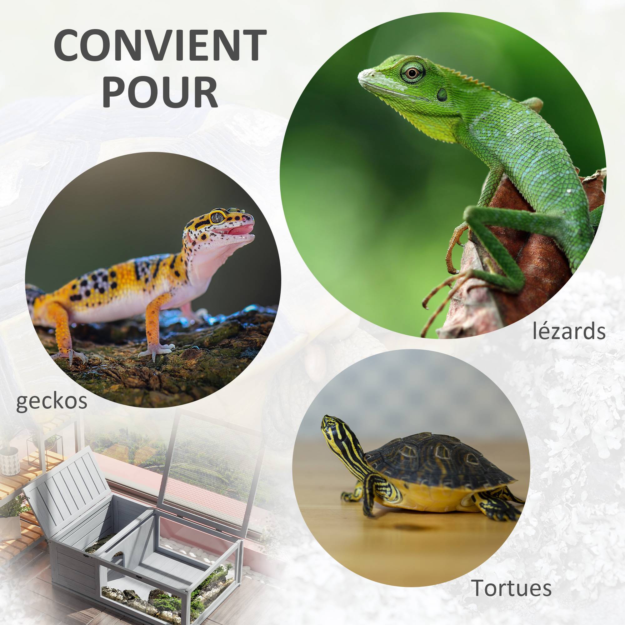 Maison enclos cage habitat pour petit animal tortues avec 2 espaces 91 x 60,5 x 32 cm bois massif gris - Image 9